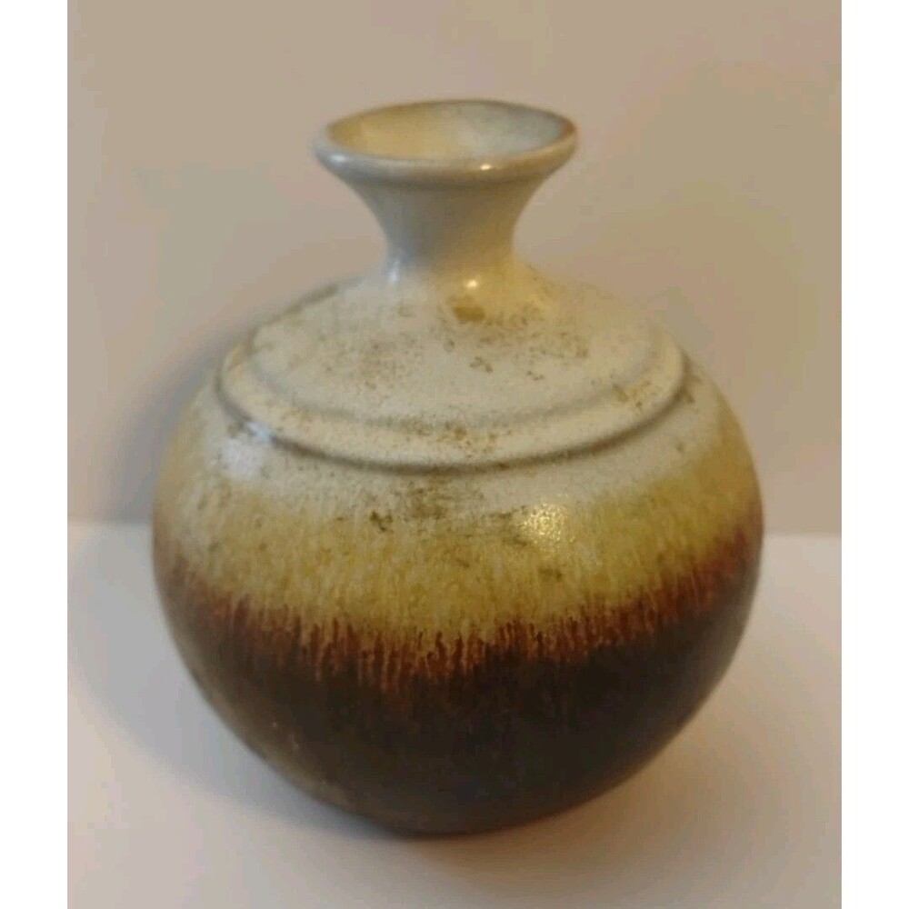 Vintage Born Polly Pottery Weed Pot Bud Vase Boulder CO Signed Clay Orb 4.5"